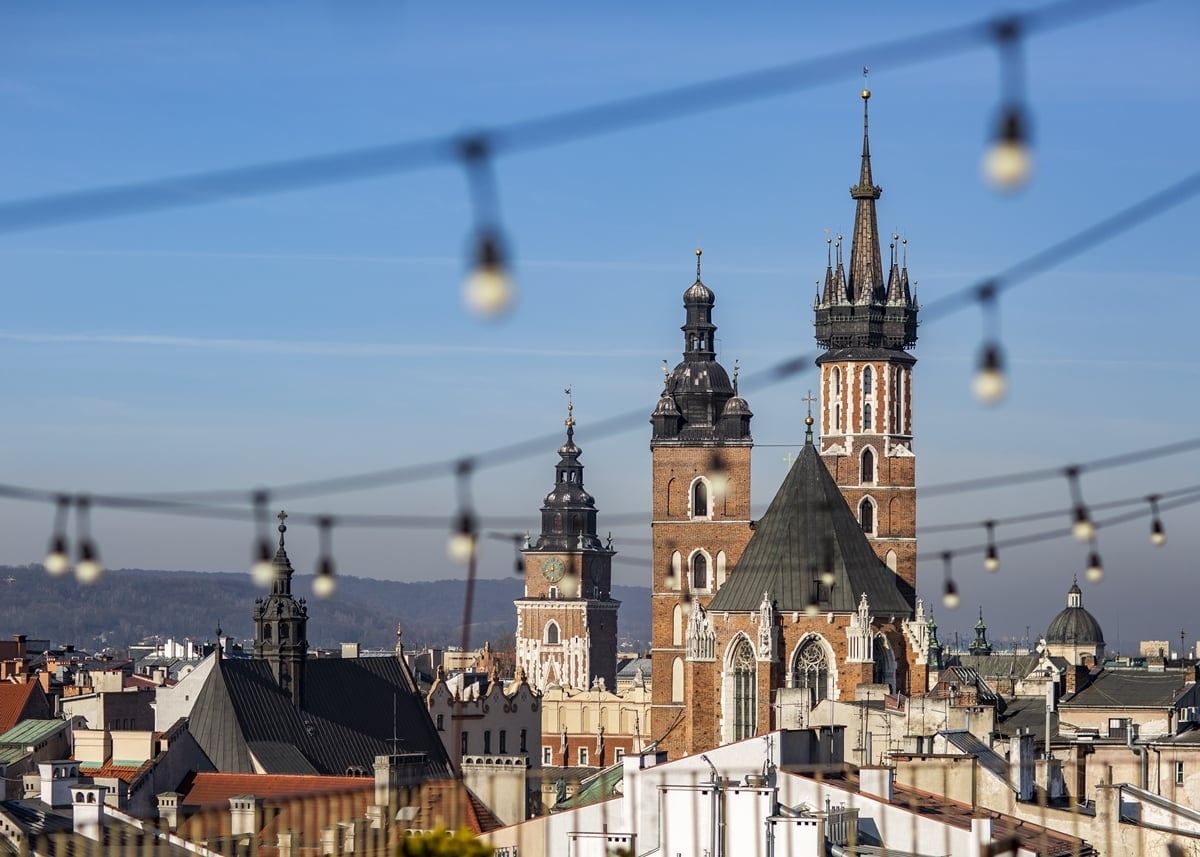 Spring panoramic view of Old Town from Music Academy, Kraków